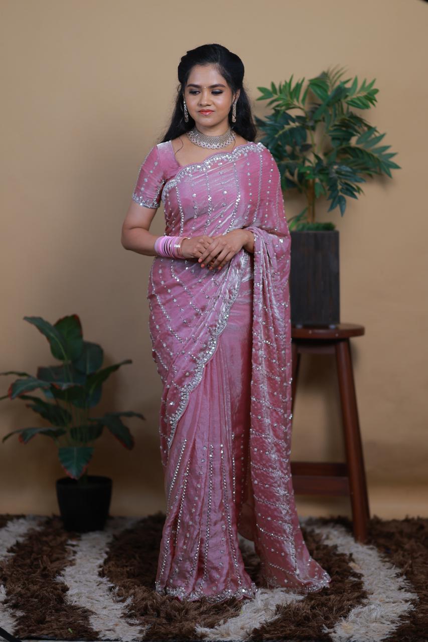Heavy premium space silk sarees with katdana beads work 🥳✅