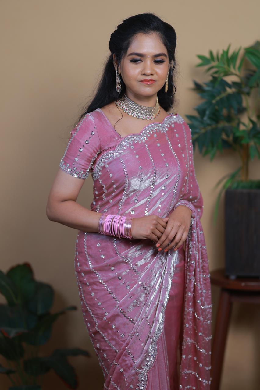 Heavy premium space silk sarees with katdana beads work 🥳✅