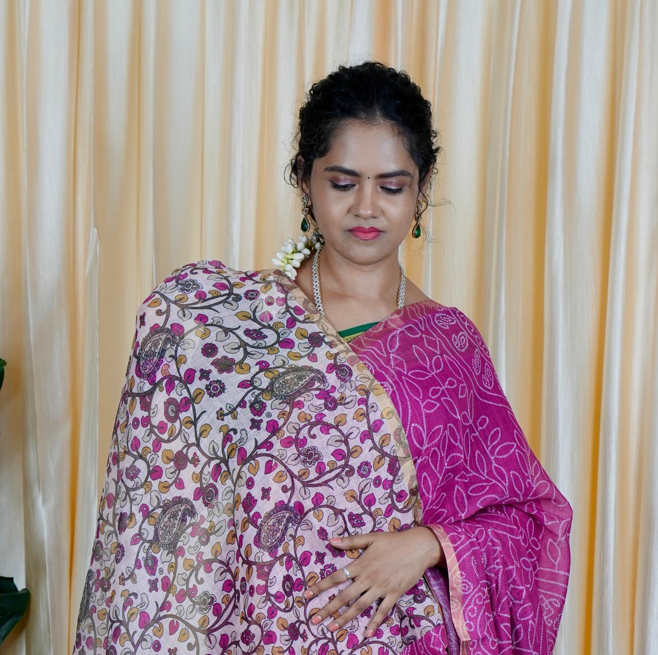 Jute linen sarees With kalamkari style blouse🥰🥳✅