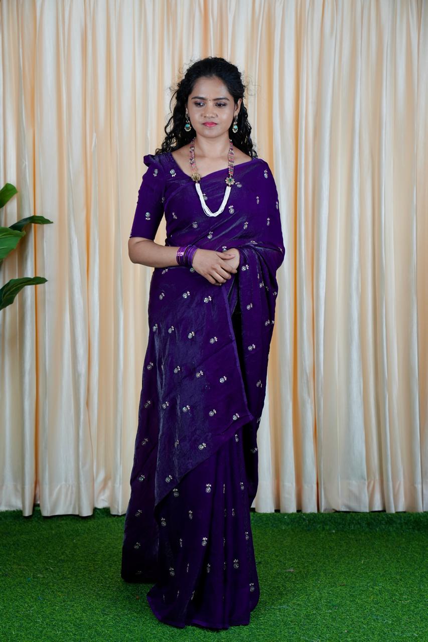 Space silk saree with same blouse 🥳