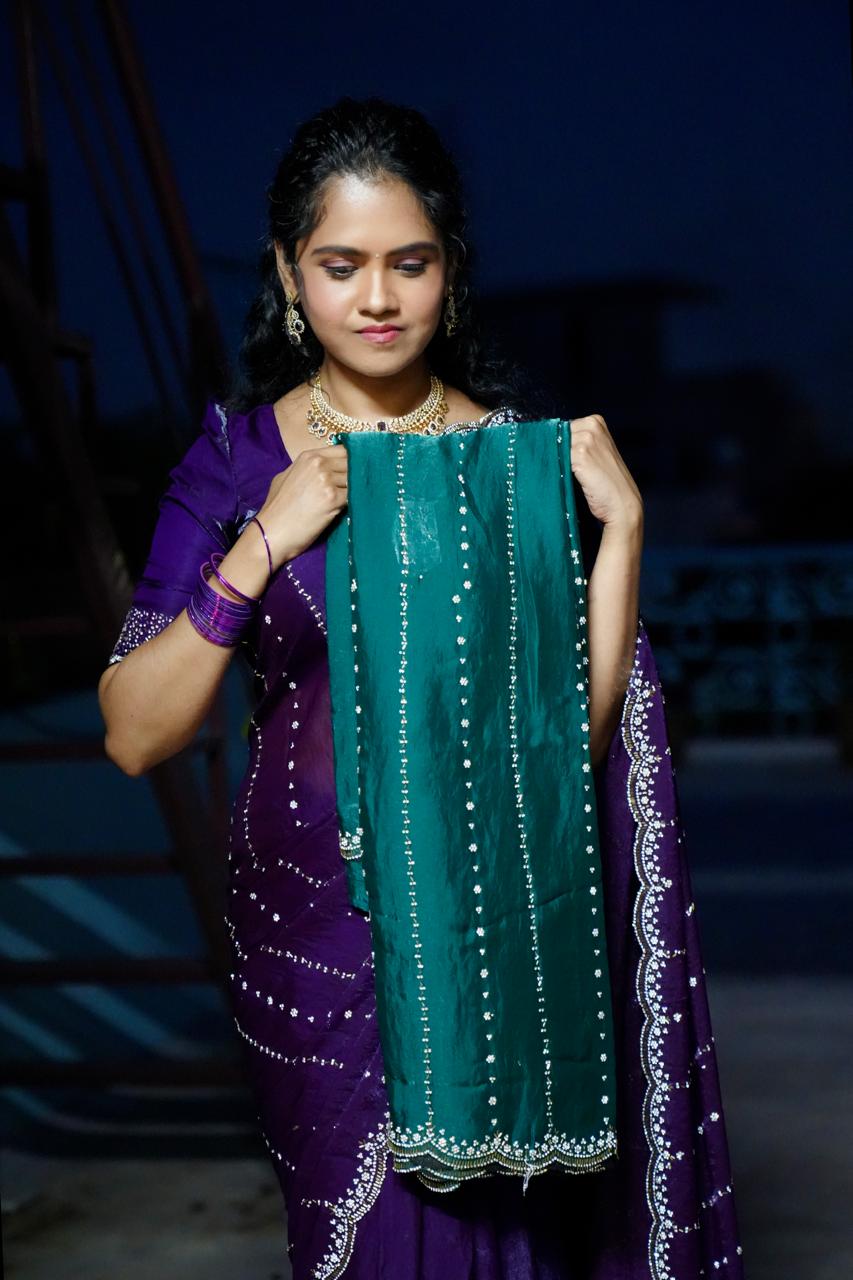 premium space silk with real. Jarkhan diamond work🥰🌈😎offer