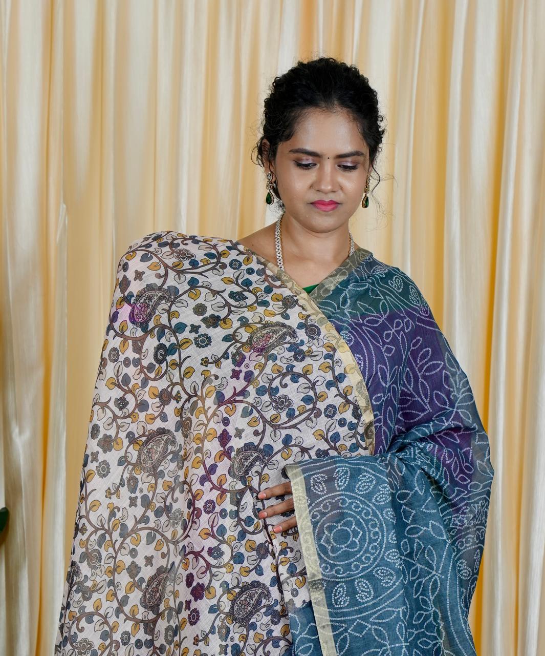Jute linen sarees With kalamkari style blouse🥰🥳✅