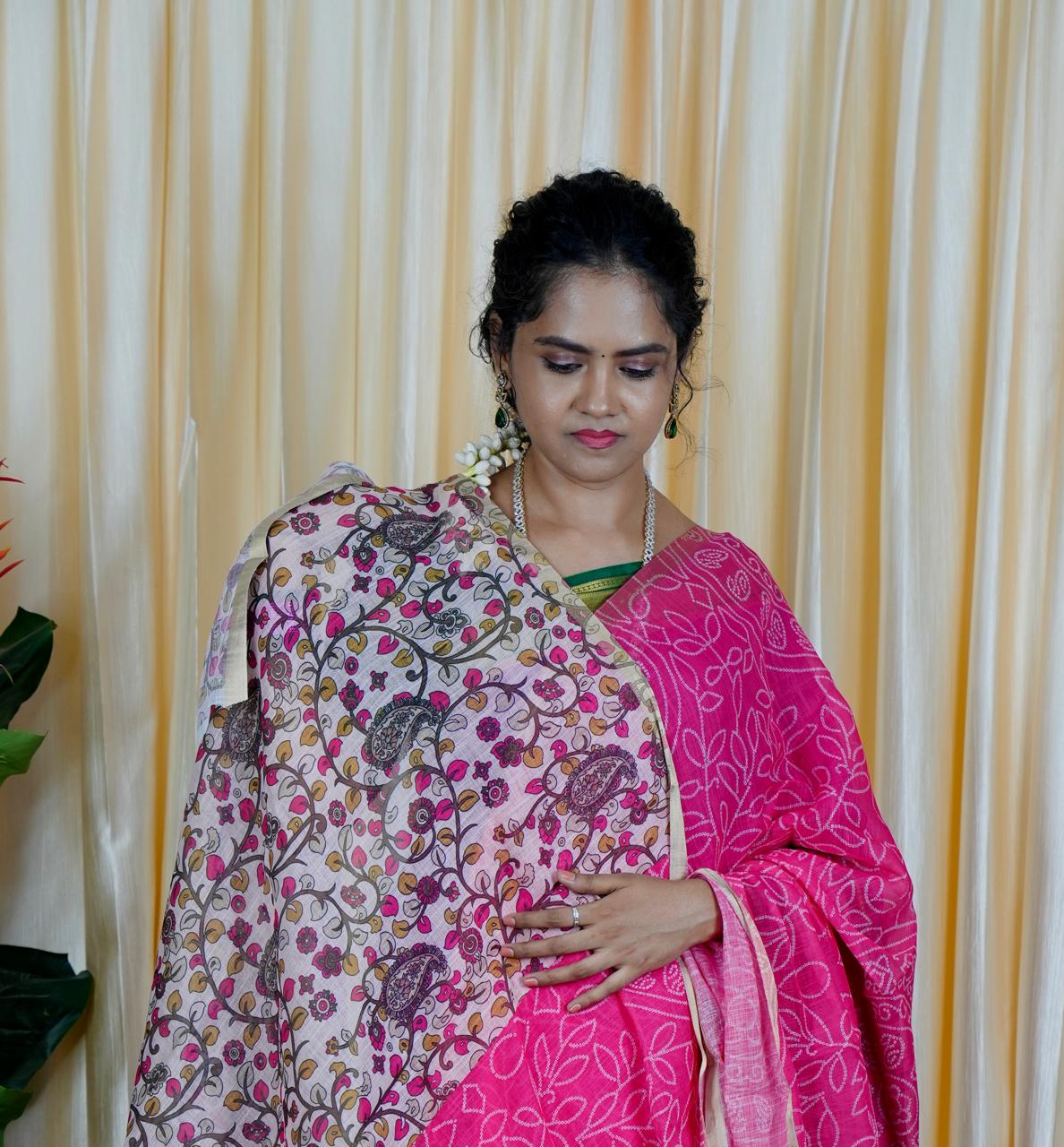 Jute linen sarees With kalamkari style blouse🥳✅