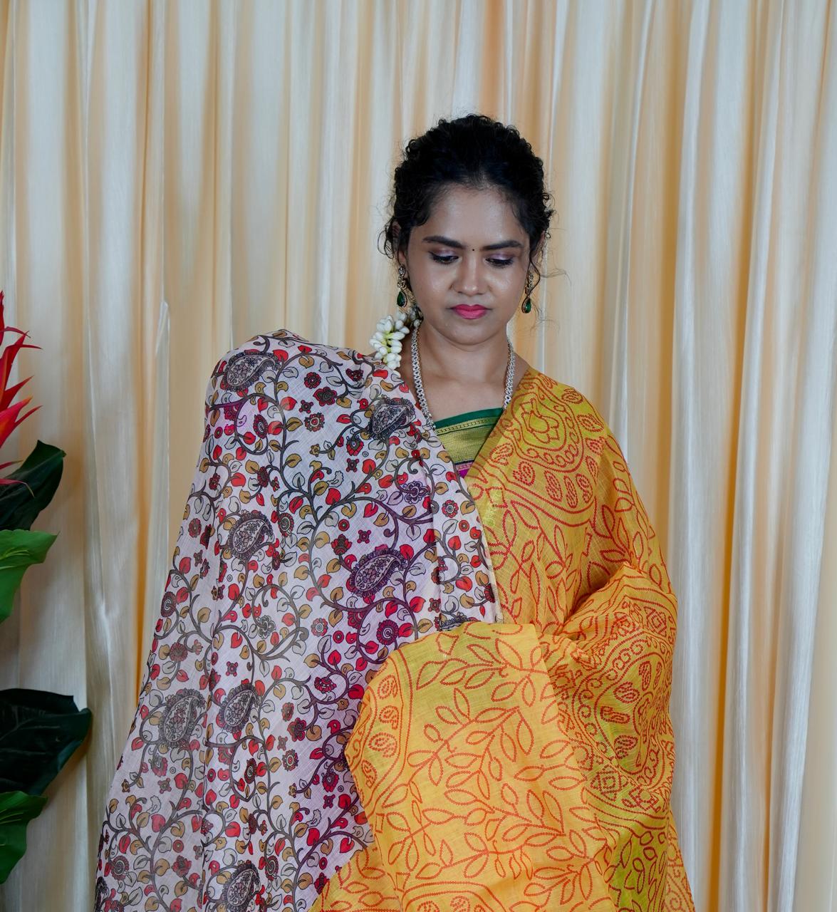 Jute linen sarees With kalamkari style blouse🥳✅