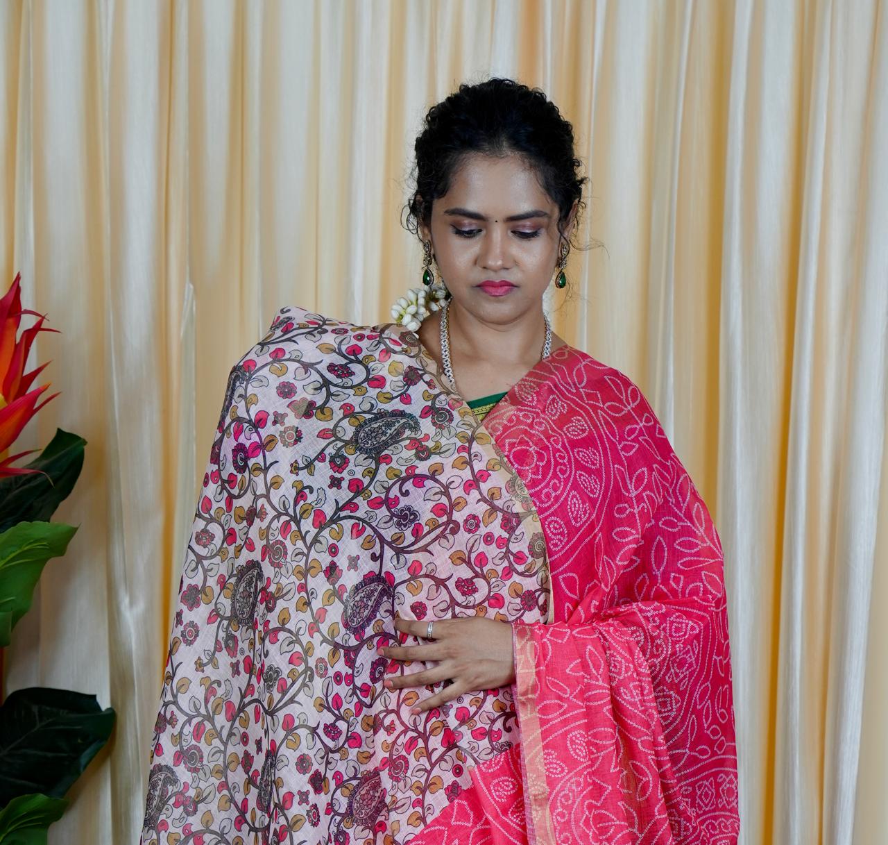 Jute linen sarees With kalamkari style blouse🥳✅