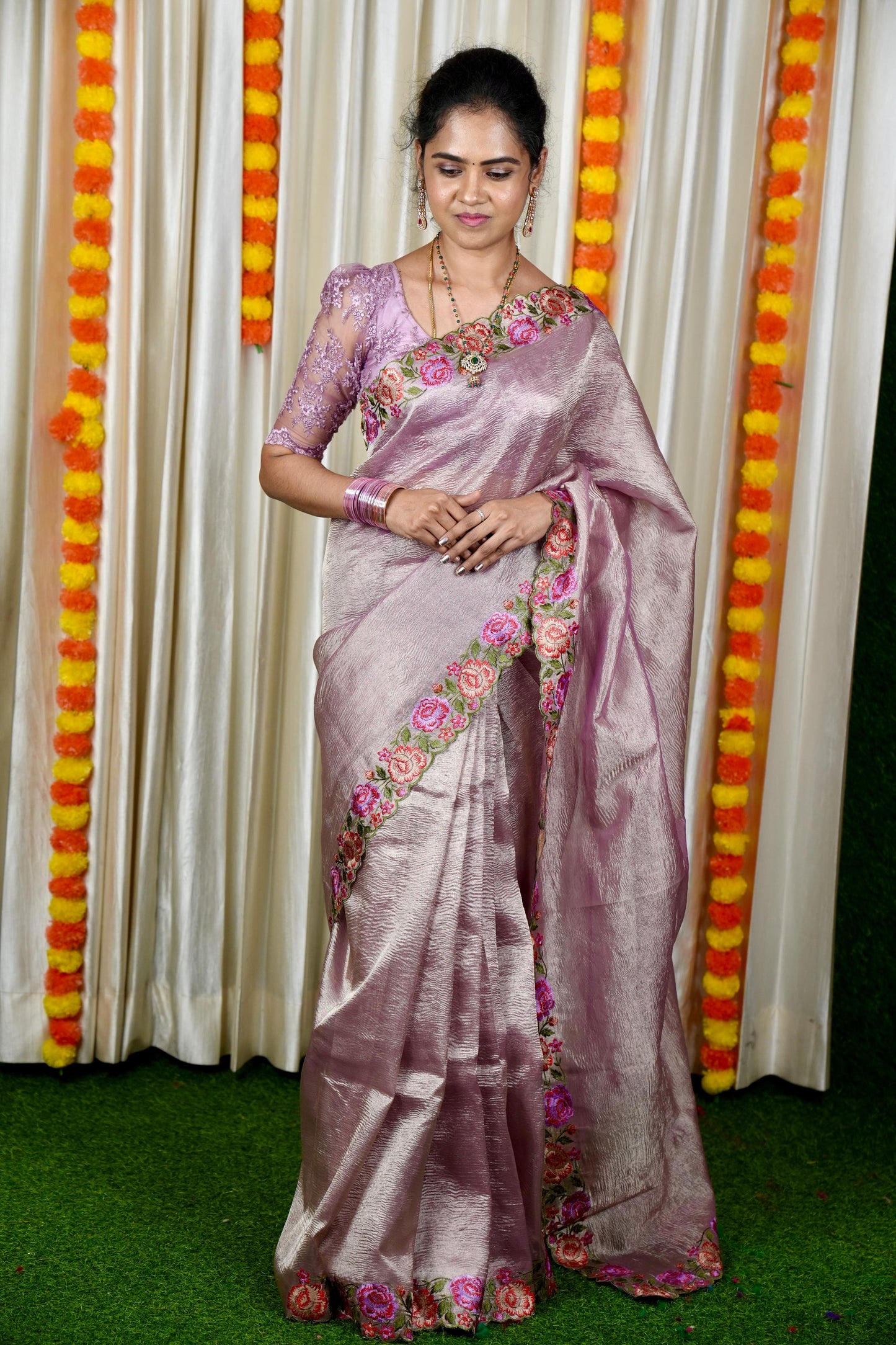 Crushed tissue sarees with cutwork border 🥳