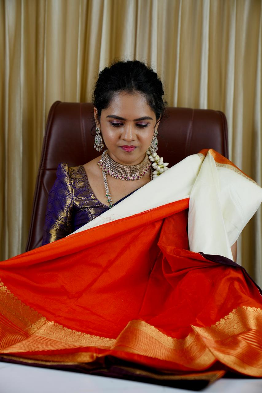 Premium Warm silk saree 🥳✅(Orange blouse)