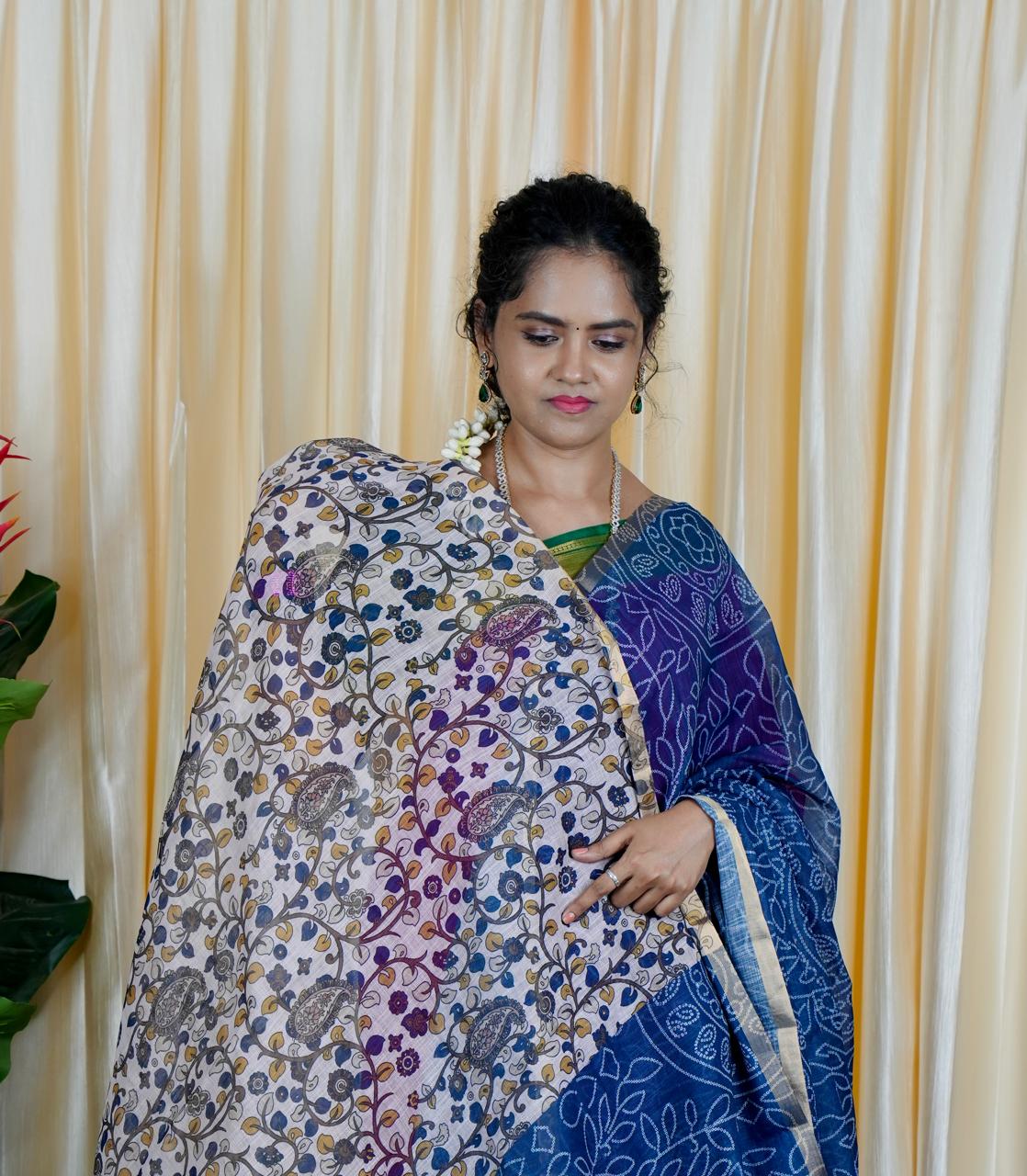 Jute linen sarees With kalamkari style blouse🥰🥳✅