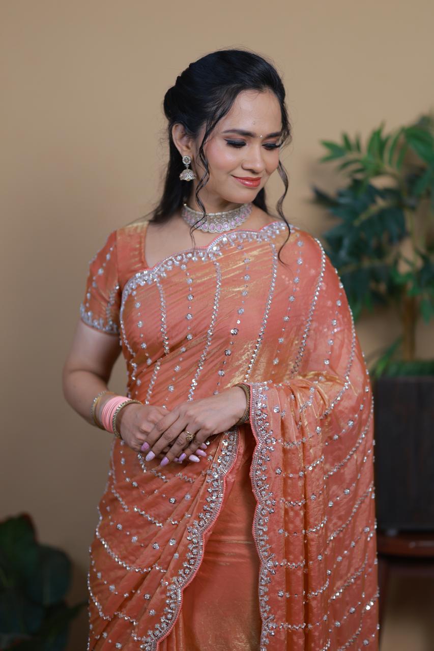 Heavy premium space silk sarees with katdana beads work 🥳✅