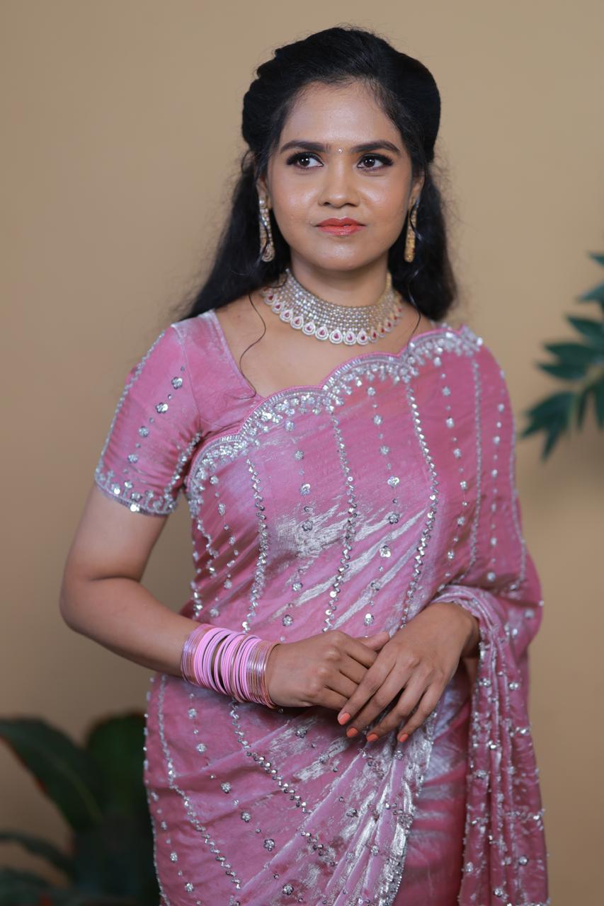 Heavy premium space silk sarees with katdana beads work 🥳✅