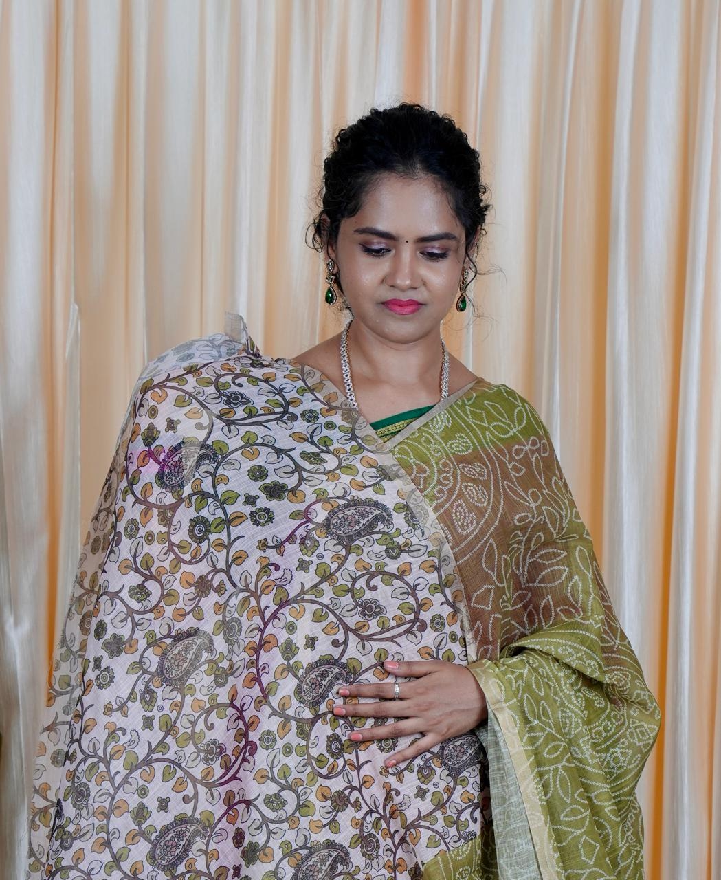 Jute linen sarees With kalamkari style blouse🥰🥳✅