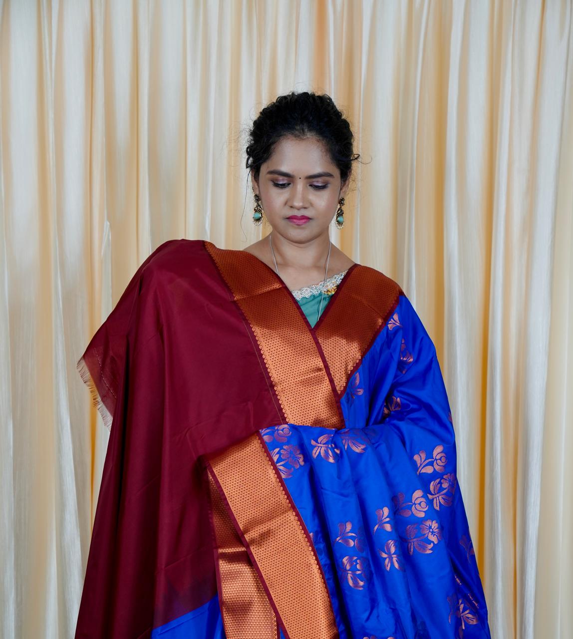 Premium soft semi silk sarees with contrast blouse🥰🥳✅
