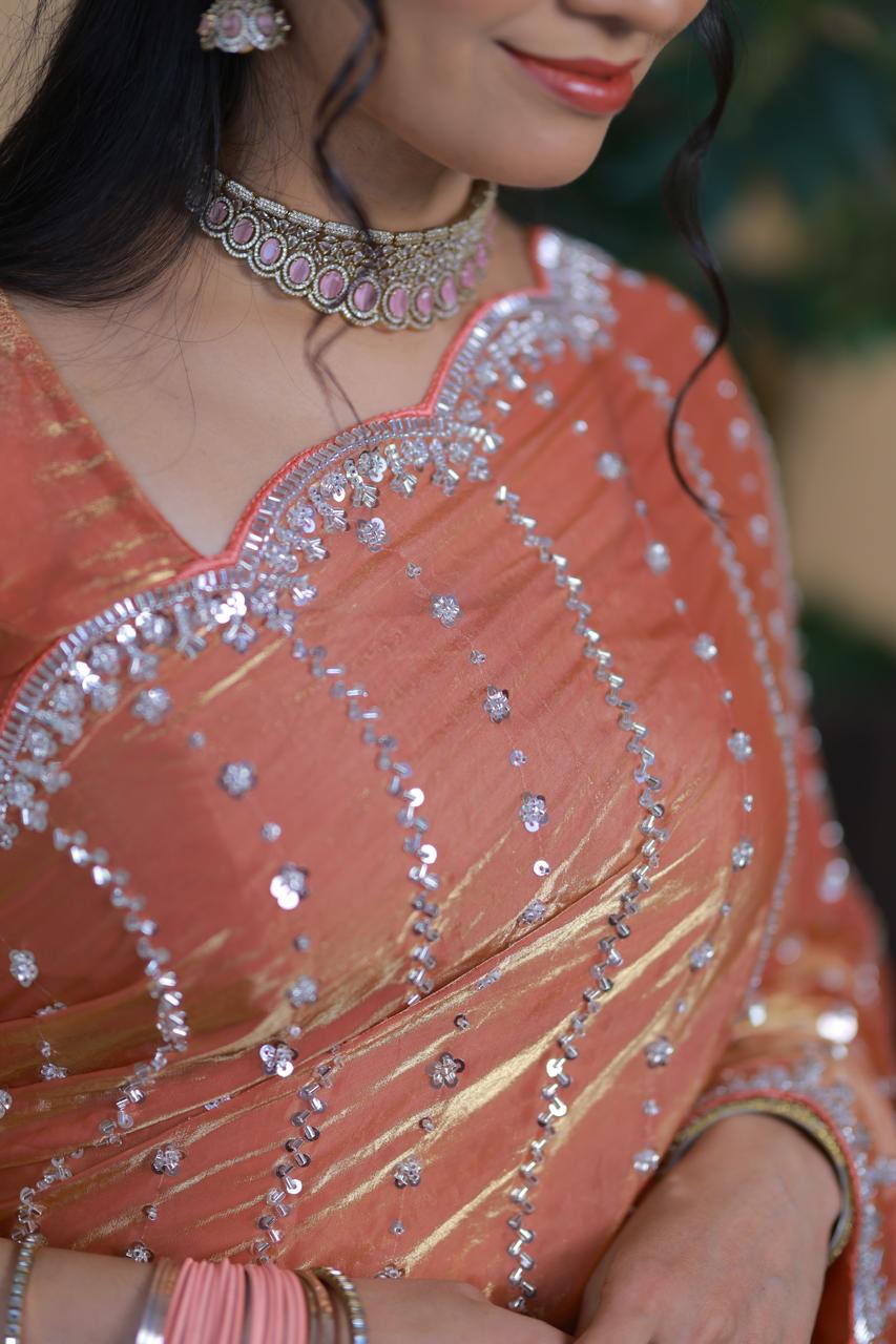 Heavy premium space silk sarees with katdana beads work 🥳✅