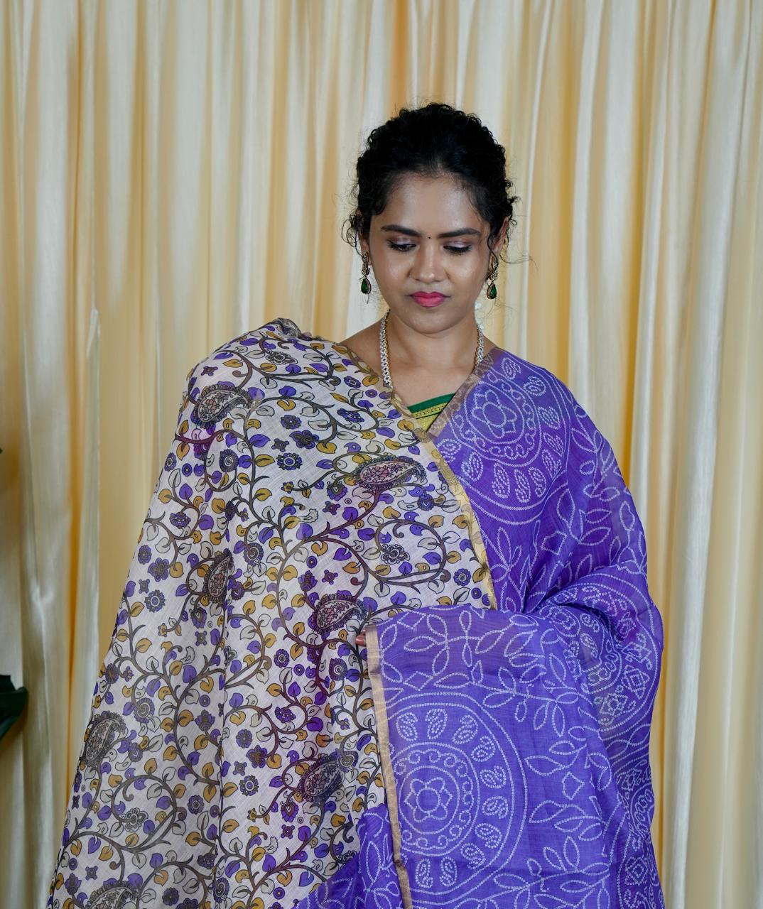 Jute linen sarees With kalamkari style blouse🥰🥳✅
