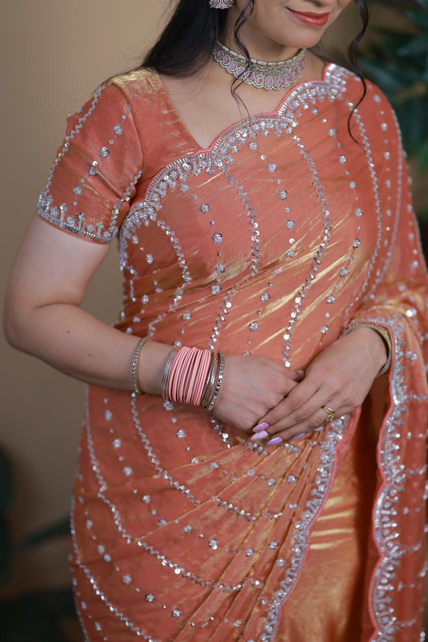 Heavy premium space silk sarees with katdana beads work 🥳✅