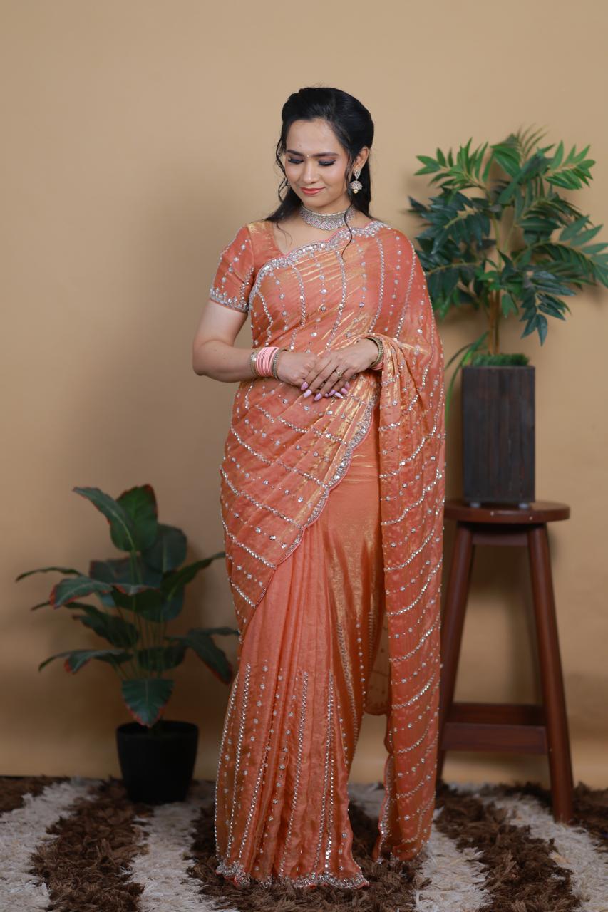 Heavy premium space silk sarees with katdana beads work 🥳✅