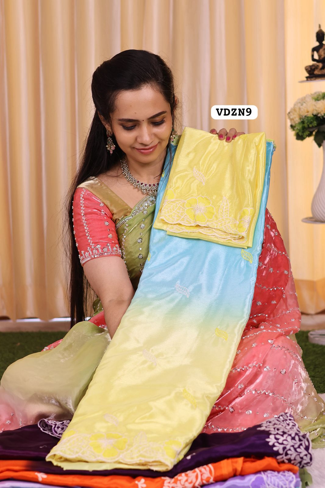 Double shade chinnon silk saree with embroidery blouse 🥳