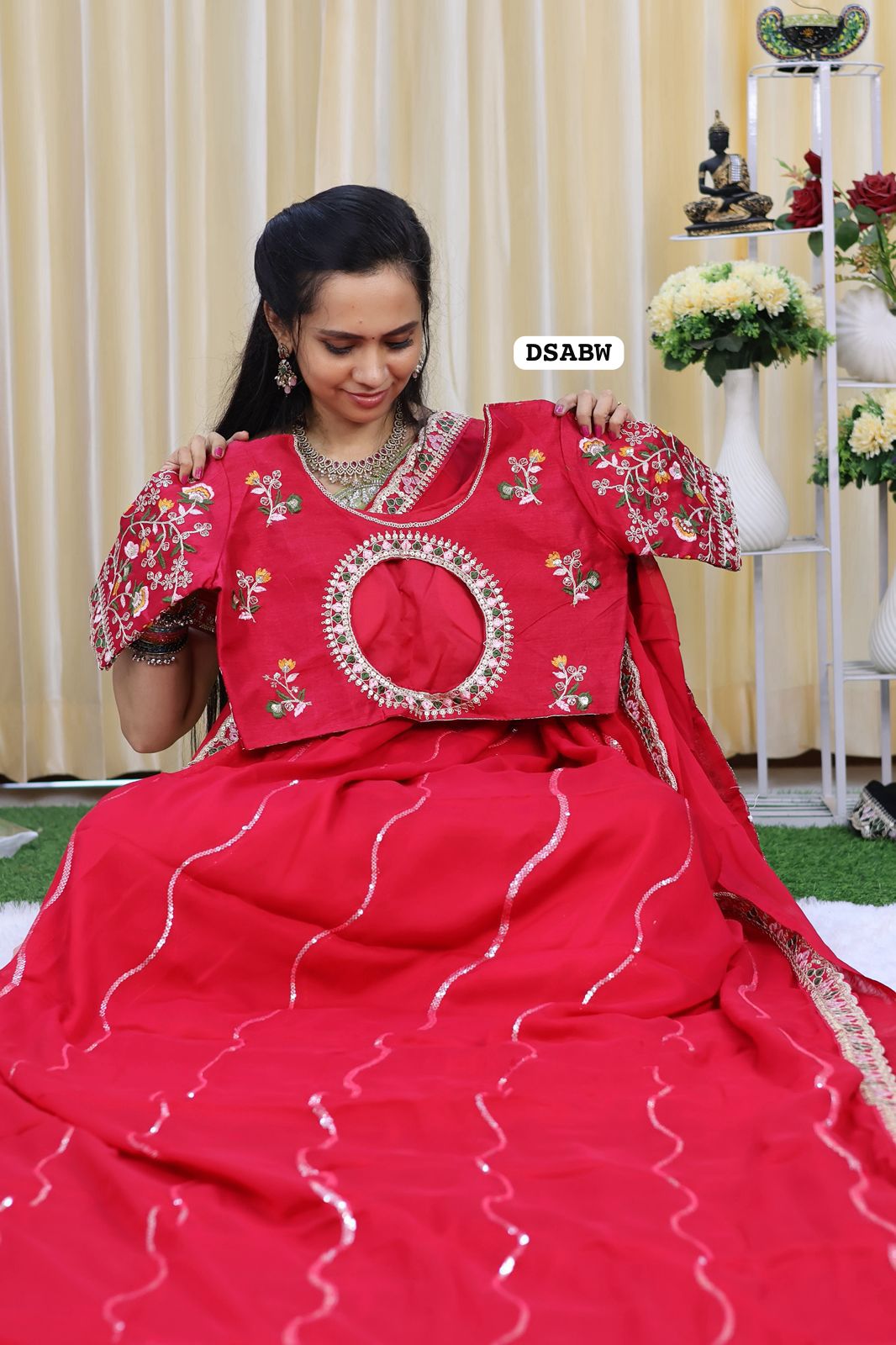 Designer georgette saree full chumkey work and stitched blouse 😍🥳