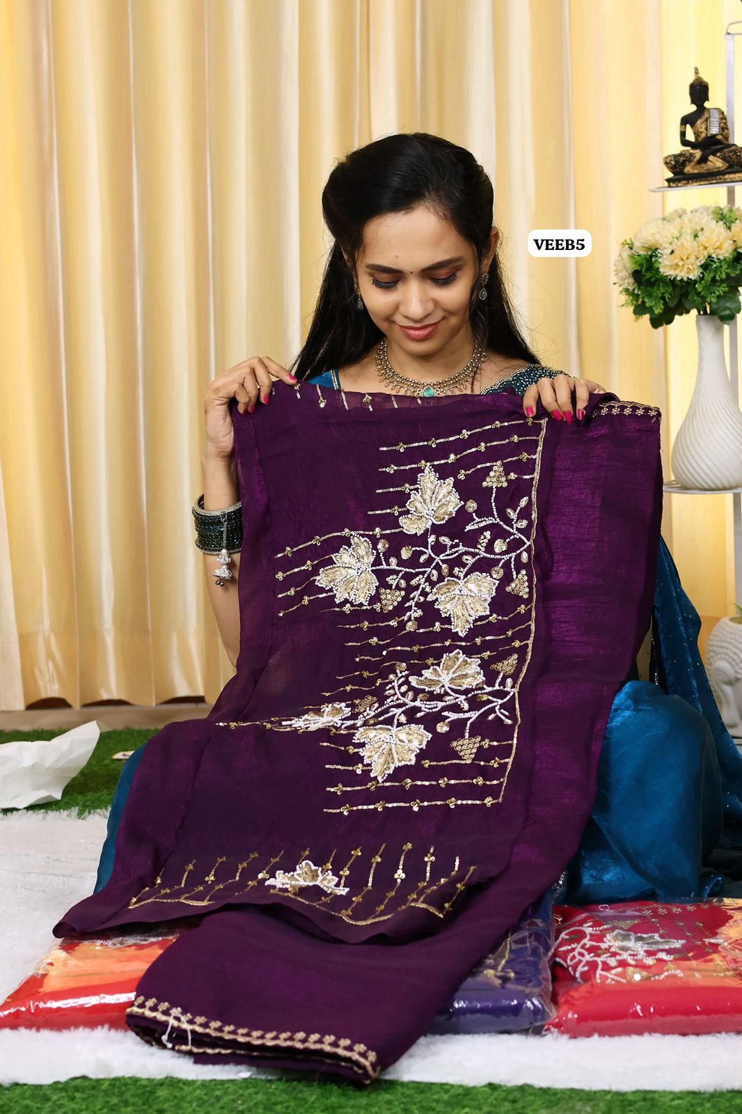 Space silk with heavy work blouse unstitched ππ₯°πππΌββοΈOffer Purple