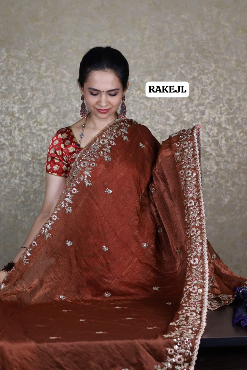 Space silk model with heavy sequins and embroidery work
Coffee brown color offer😍