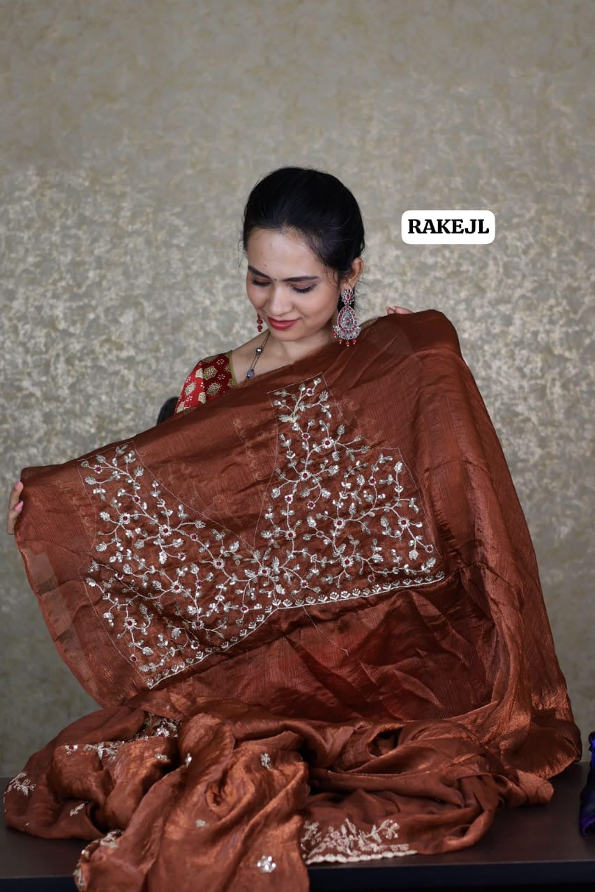 Space silk model with heavy sequins and embroidery work
Coffee brown color offer😍