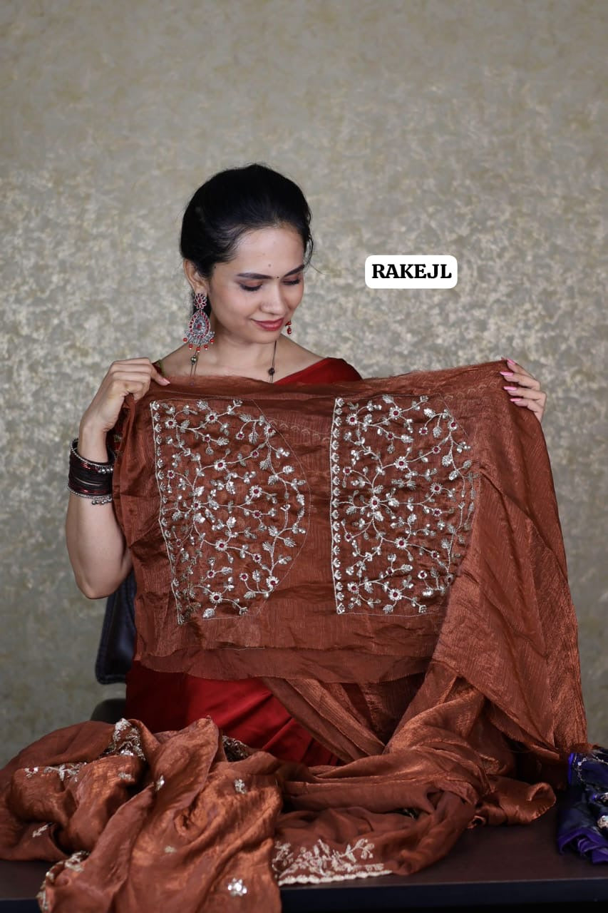 Space silk model with heavy sequins and embroidery work
Coffee brown color offer😍