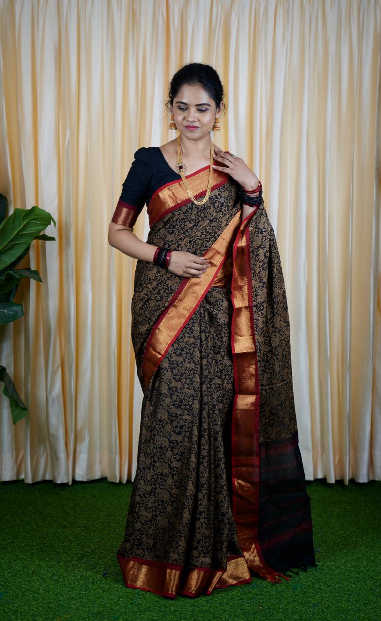 Black cotton saree PPrebook ❌