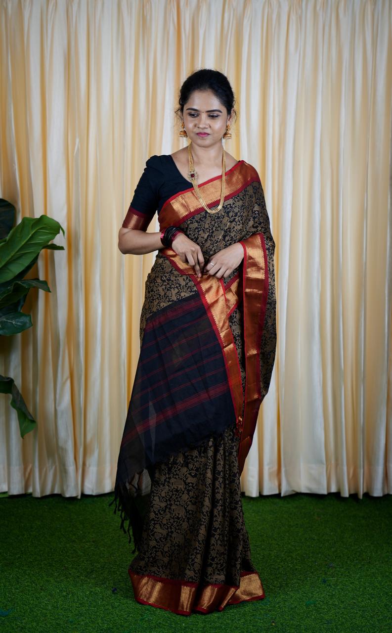 Black cotton saree PPrebook ❌