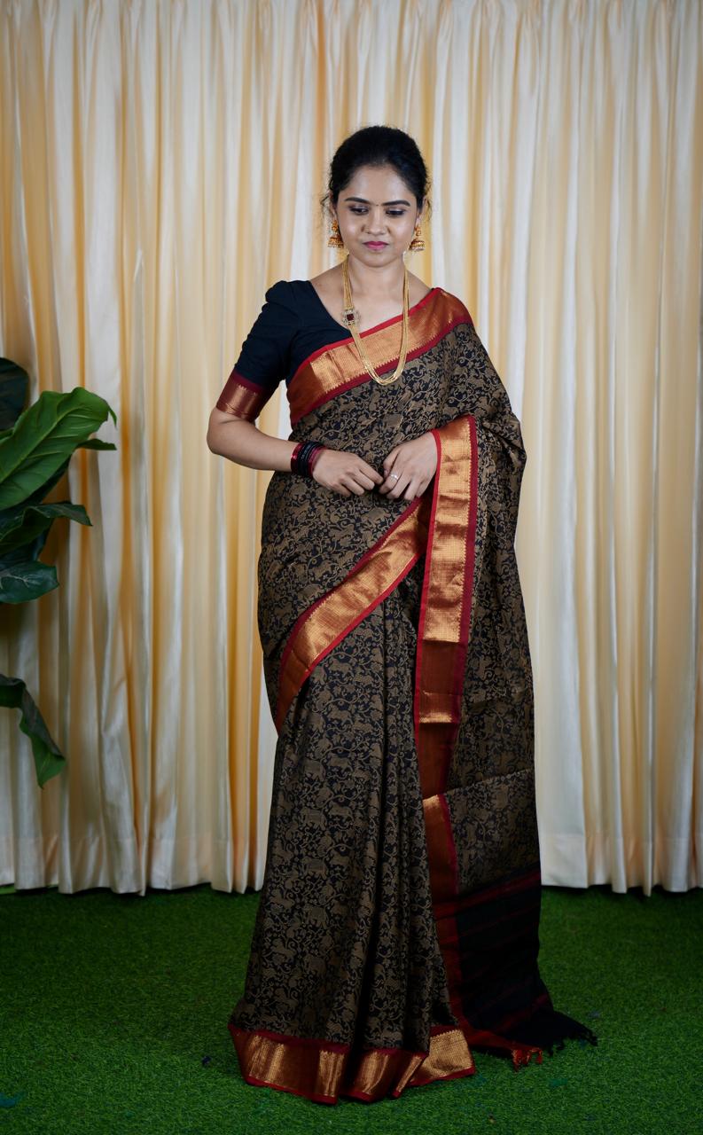 Black cotton saree PPrebook ❌