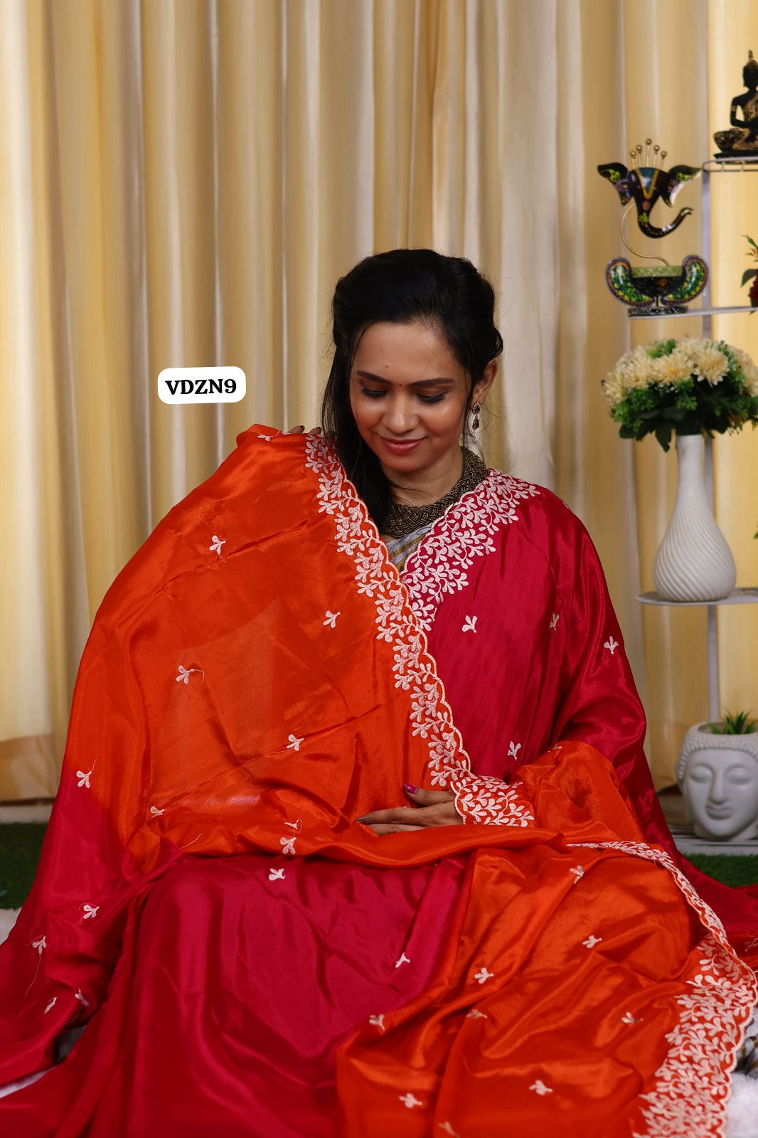 double shade Chinnon silk saree with embroidery blouse.😍🥳