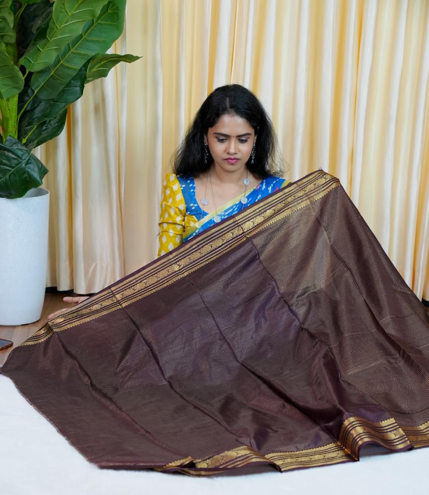 Mysore silk sarees in checked pattern (brown) 🥳