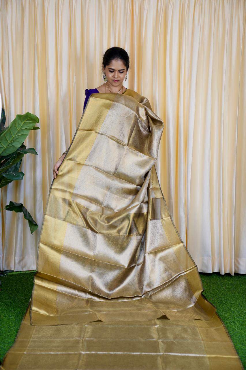 🥳Premium kanchi inspired tissue silk sarees in triple zari