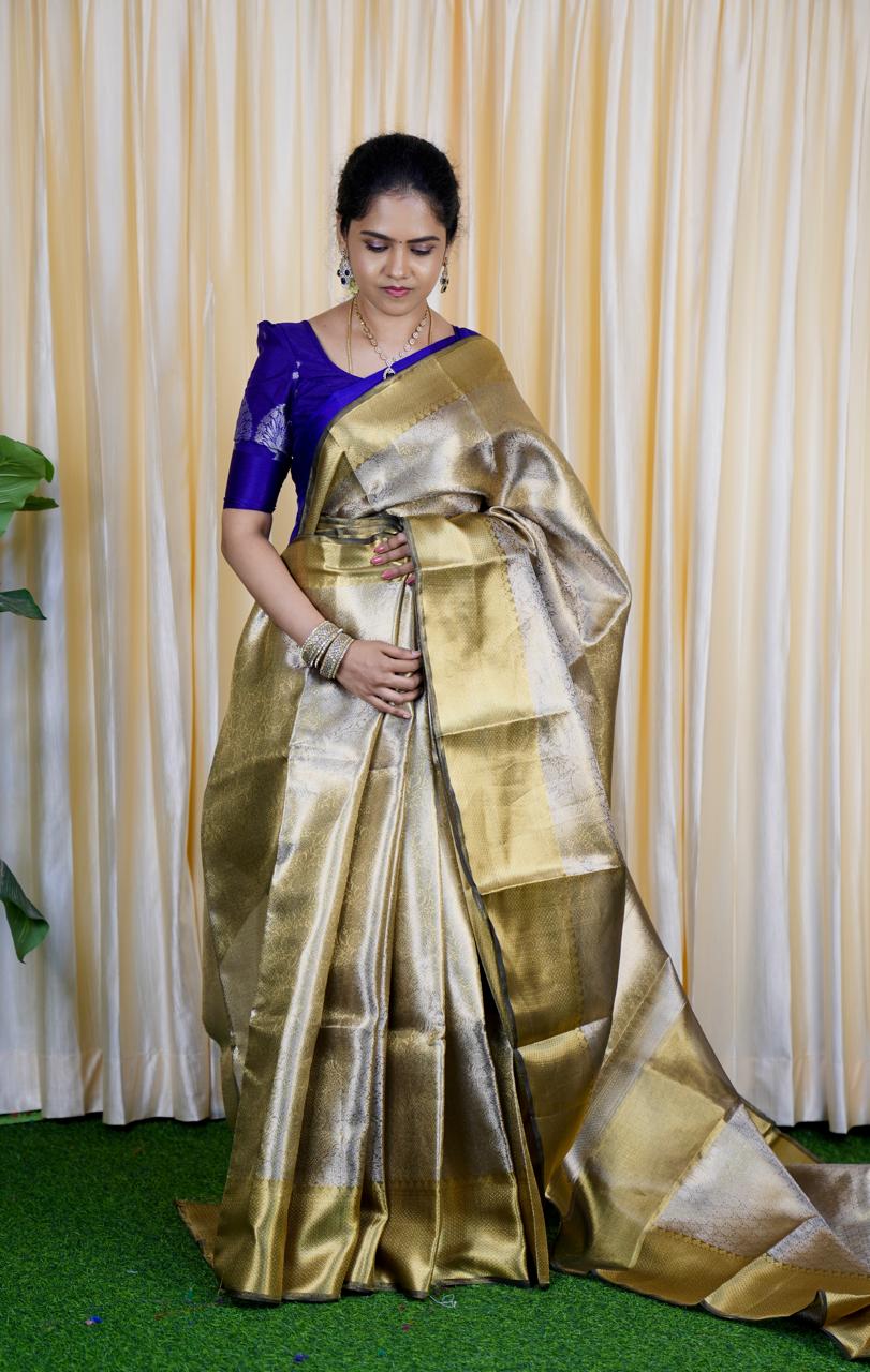🥳Premium kanchi inspired tissue silk sarees in triple zari