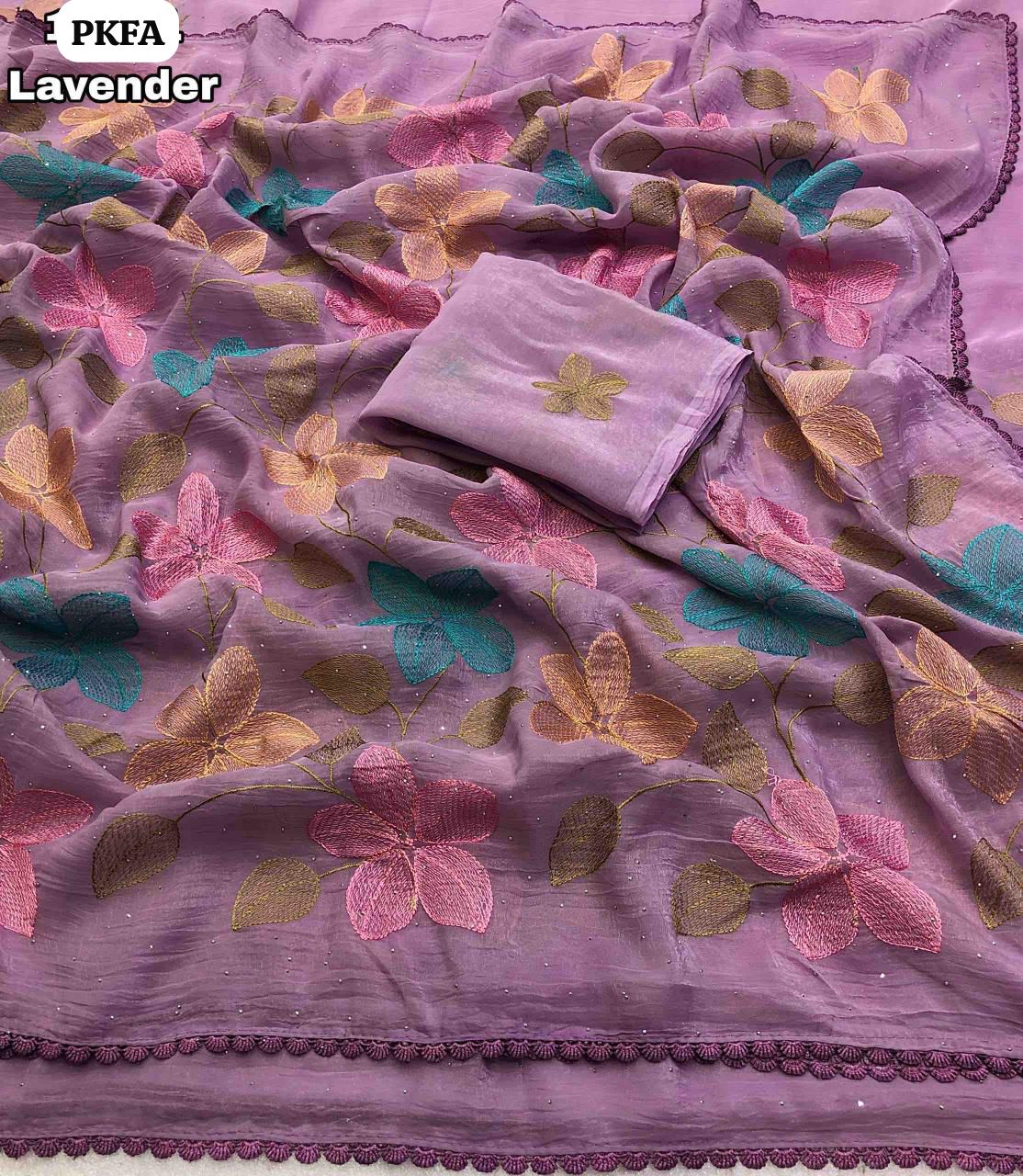Crunchy crush embroidery thread work saree 🥳