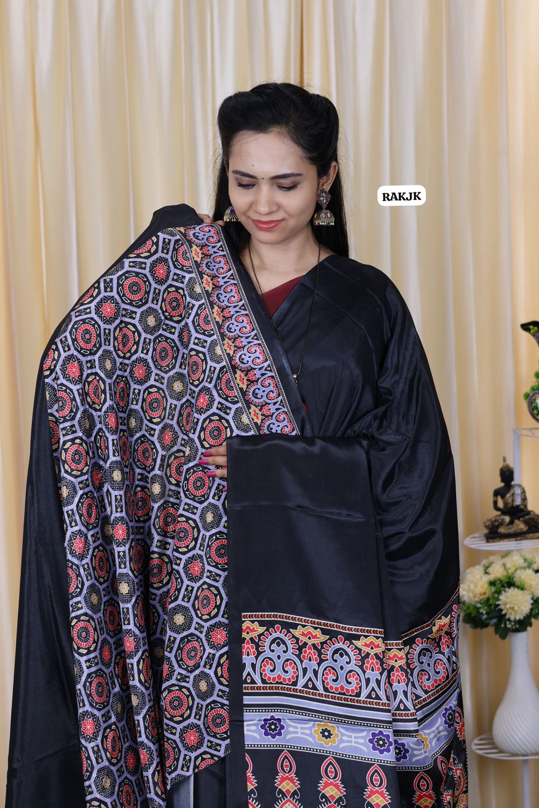 Most trending ajrak print chinnon .semi silk saree😍🥳