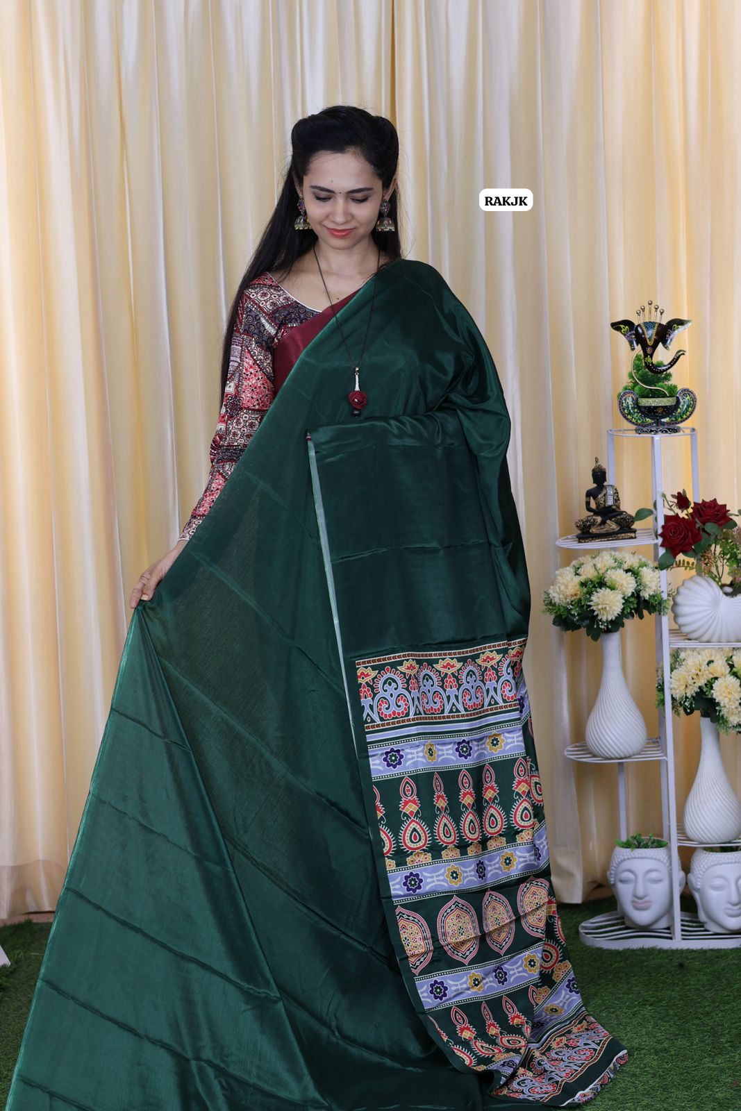 Most trending ajrak print chinnon .semi silk saree 🥳