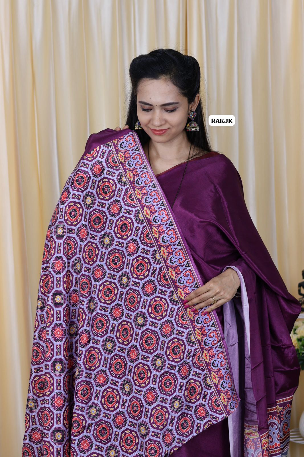 Most trending ajrak print chinnon .semi silk saree 😍🥳