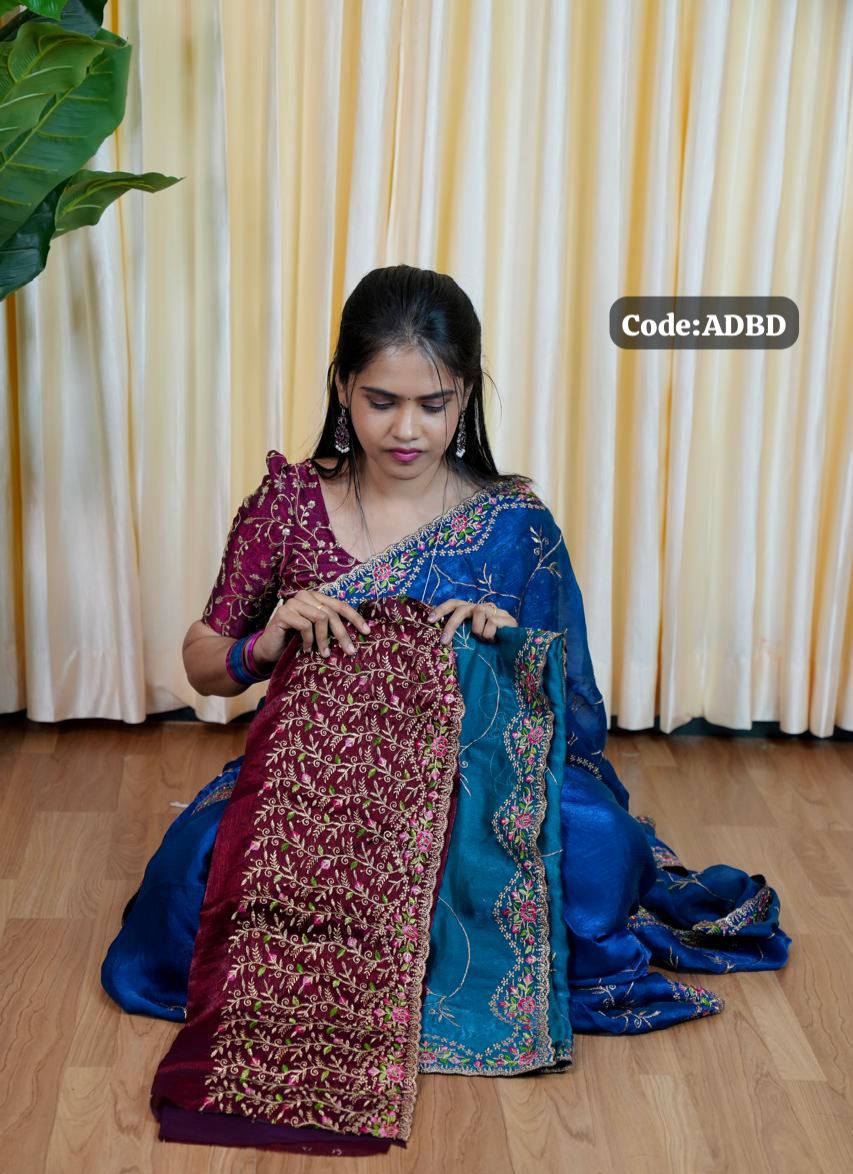 Space silk saree with embroidery blouse🥰😎📚