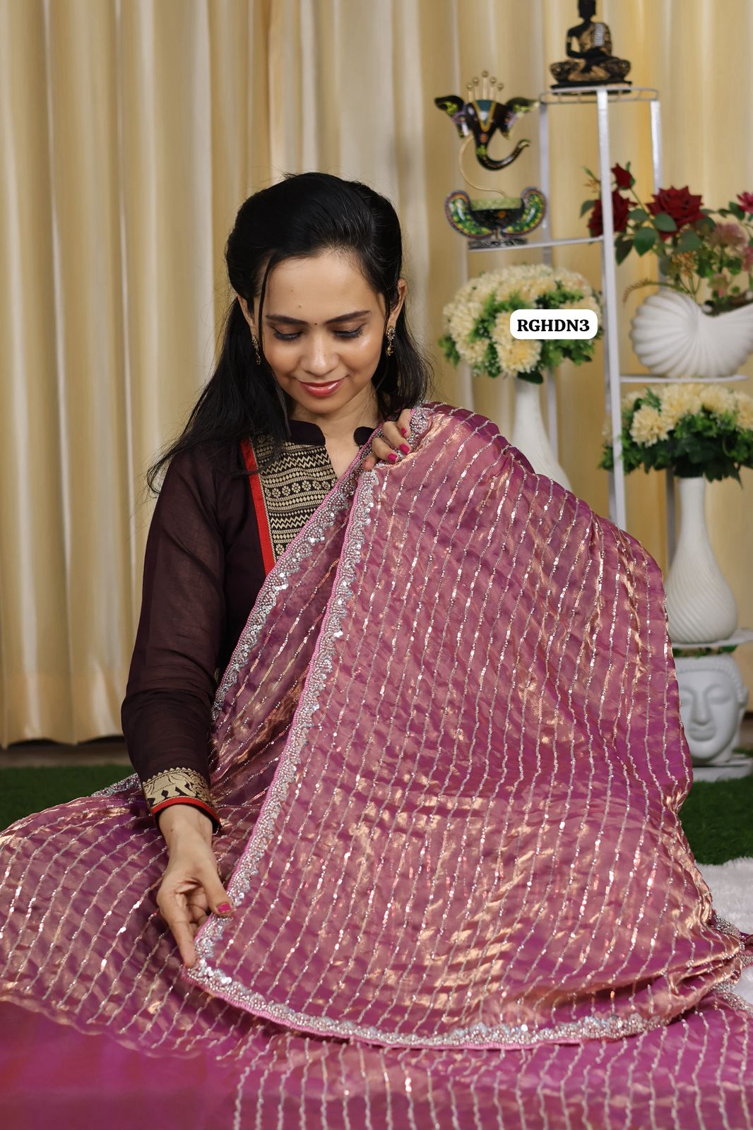 Heavy work space silk saree with sequins and beads work😍🥳