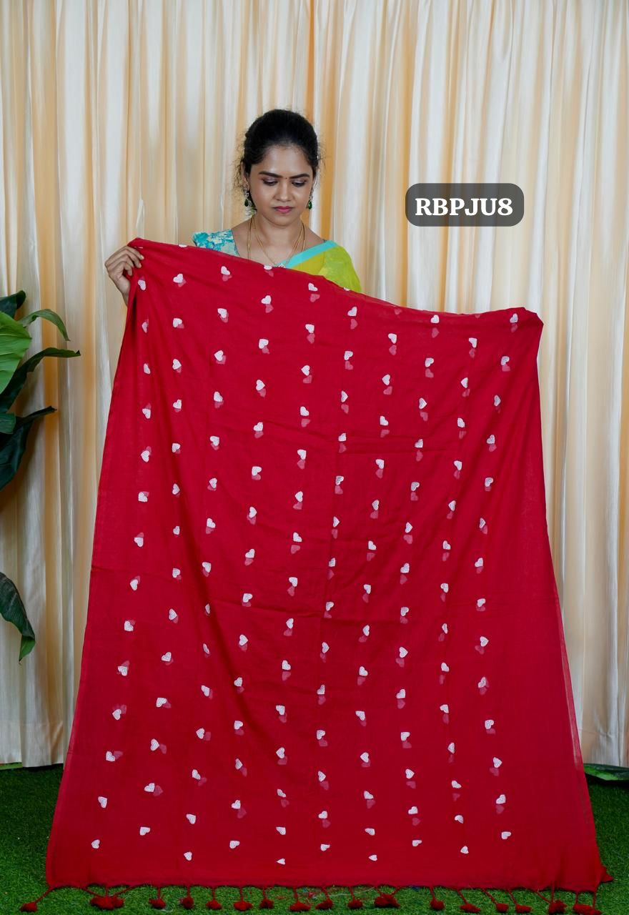 Premium quality Soft mul mul cotton saree with heart embroidery🥳✅