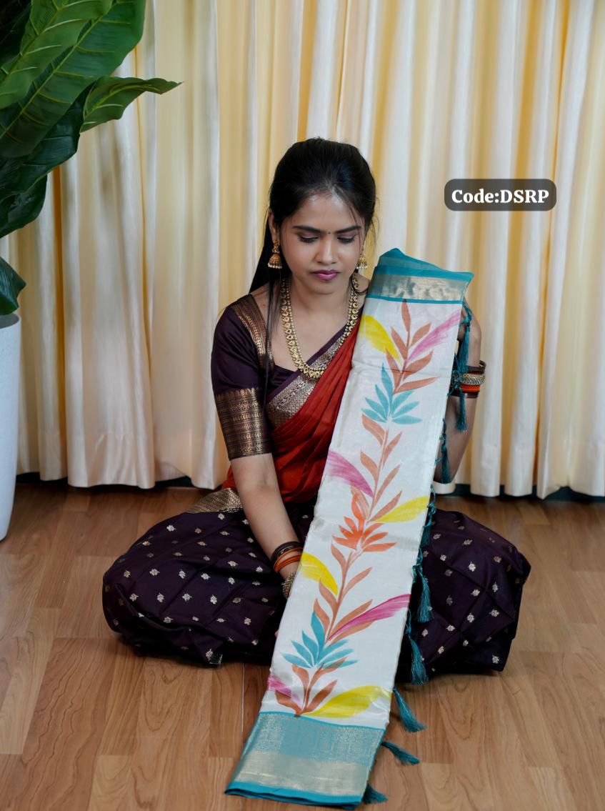 Silver Tissue saree with floral prints🥰