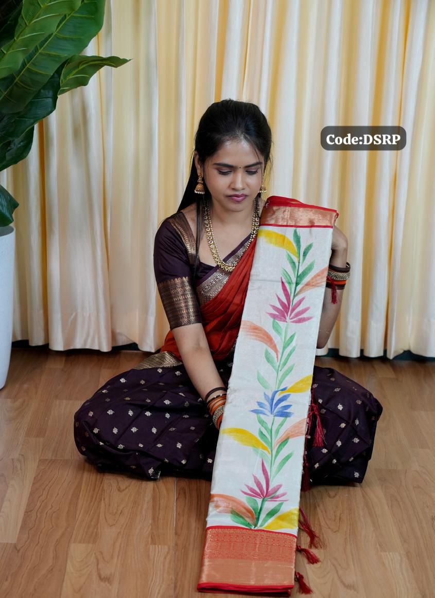 Silver Tissue saree with floral prints