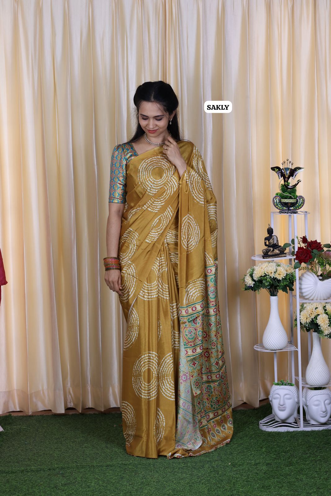 AJRAKH print saree .satin silk 🥳