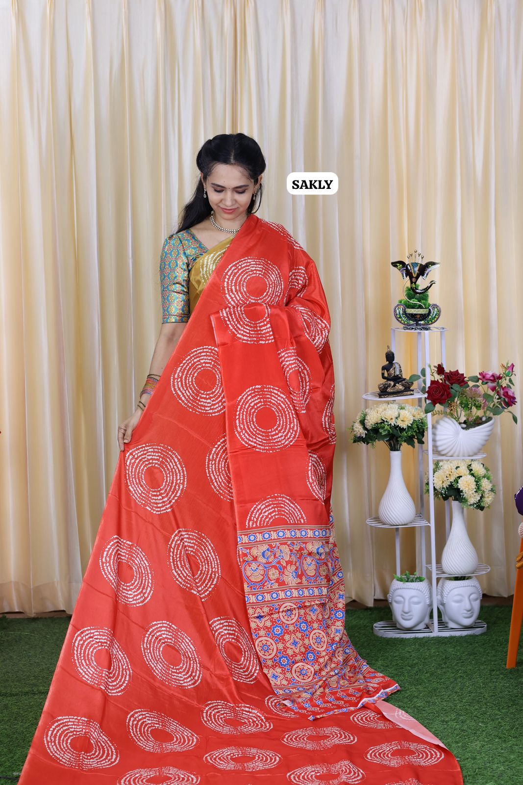 Ajrakh print saree.Satin silk 🥳