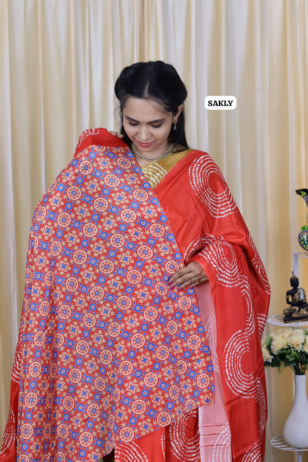 Ajrakh print saree.Satin silk 🥳