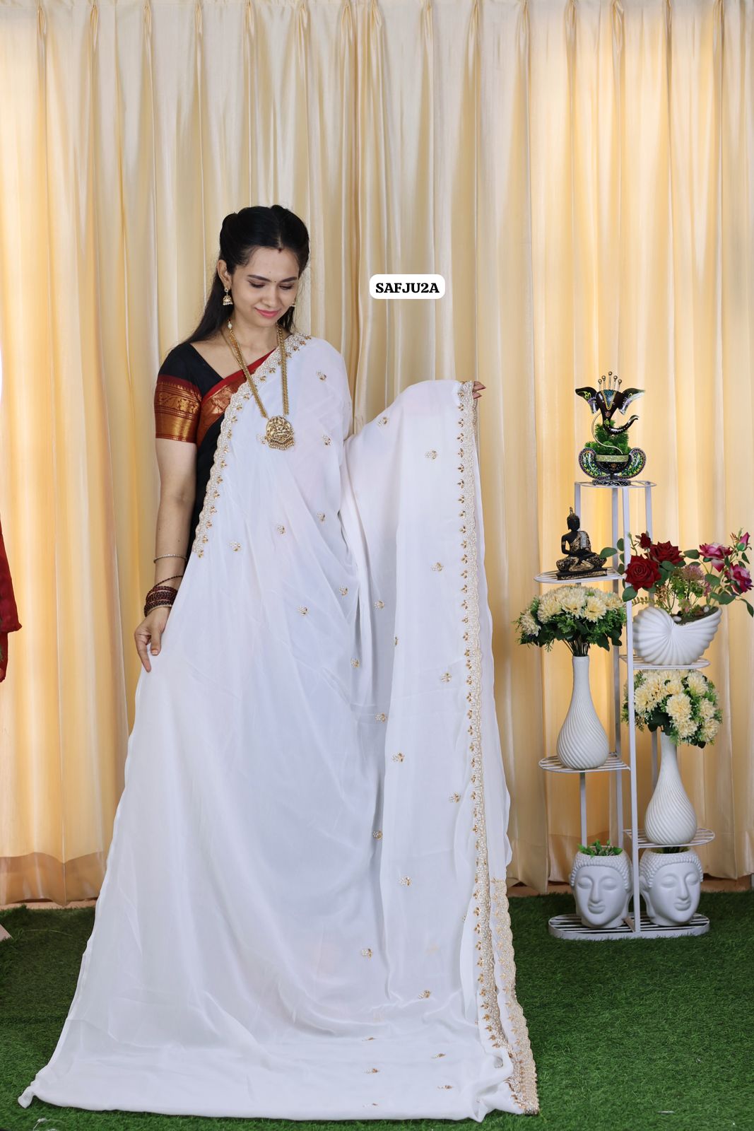 Premium georgette fabric with embroidery and pearl work 🥳