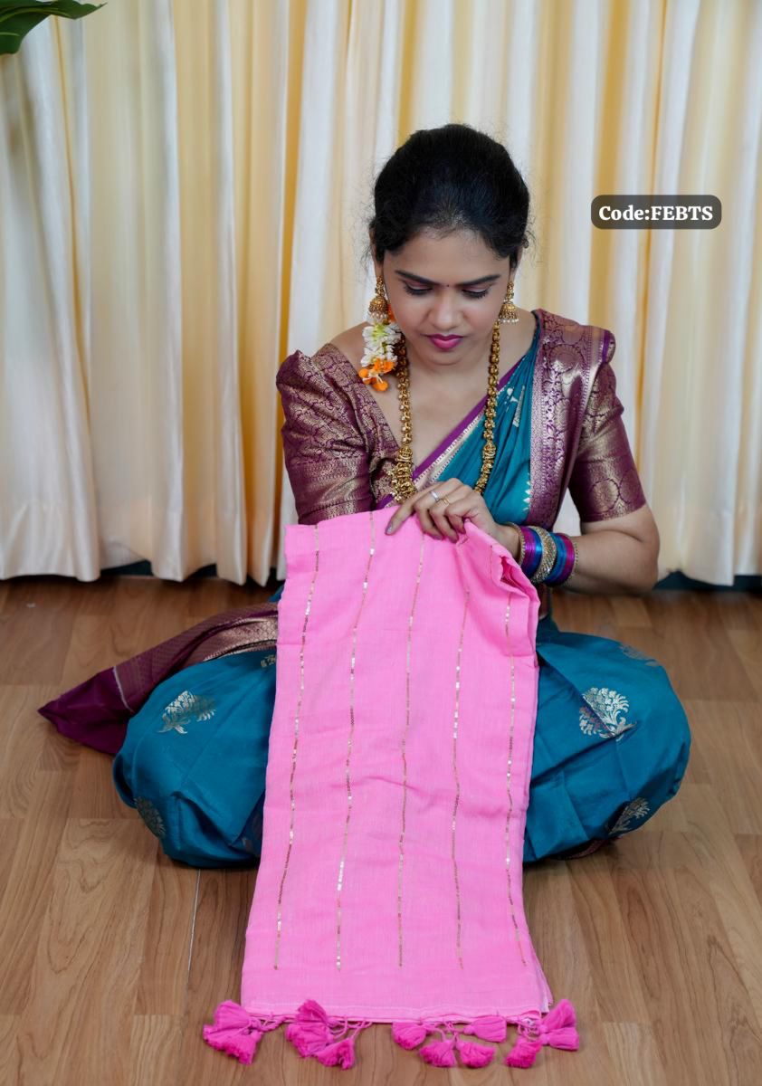 Soft cotton saree with sequence work 🎁