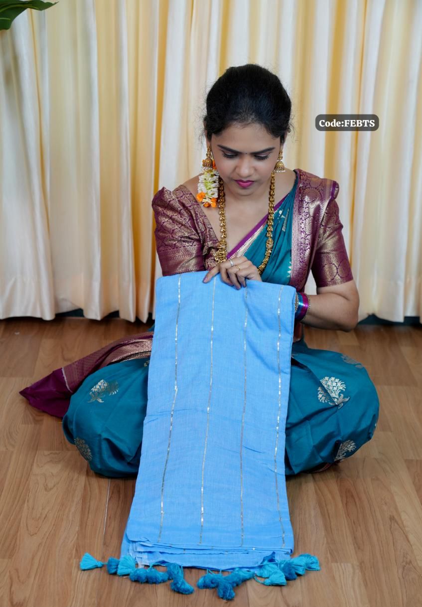 Soft cotton saree with sequence work ๐