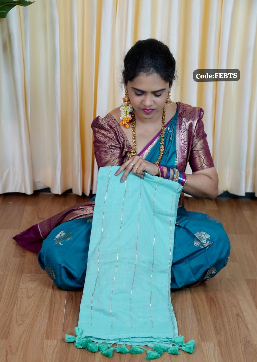 Soft cotton saree with sequence work 🎁