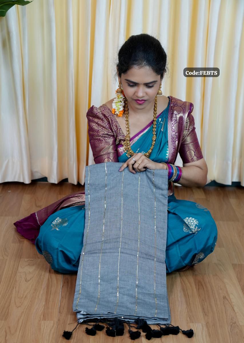 Soft cotton saree with sequence work 🎁